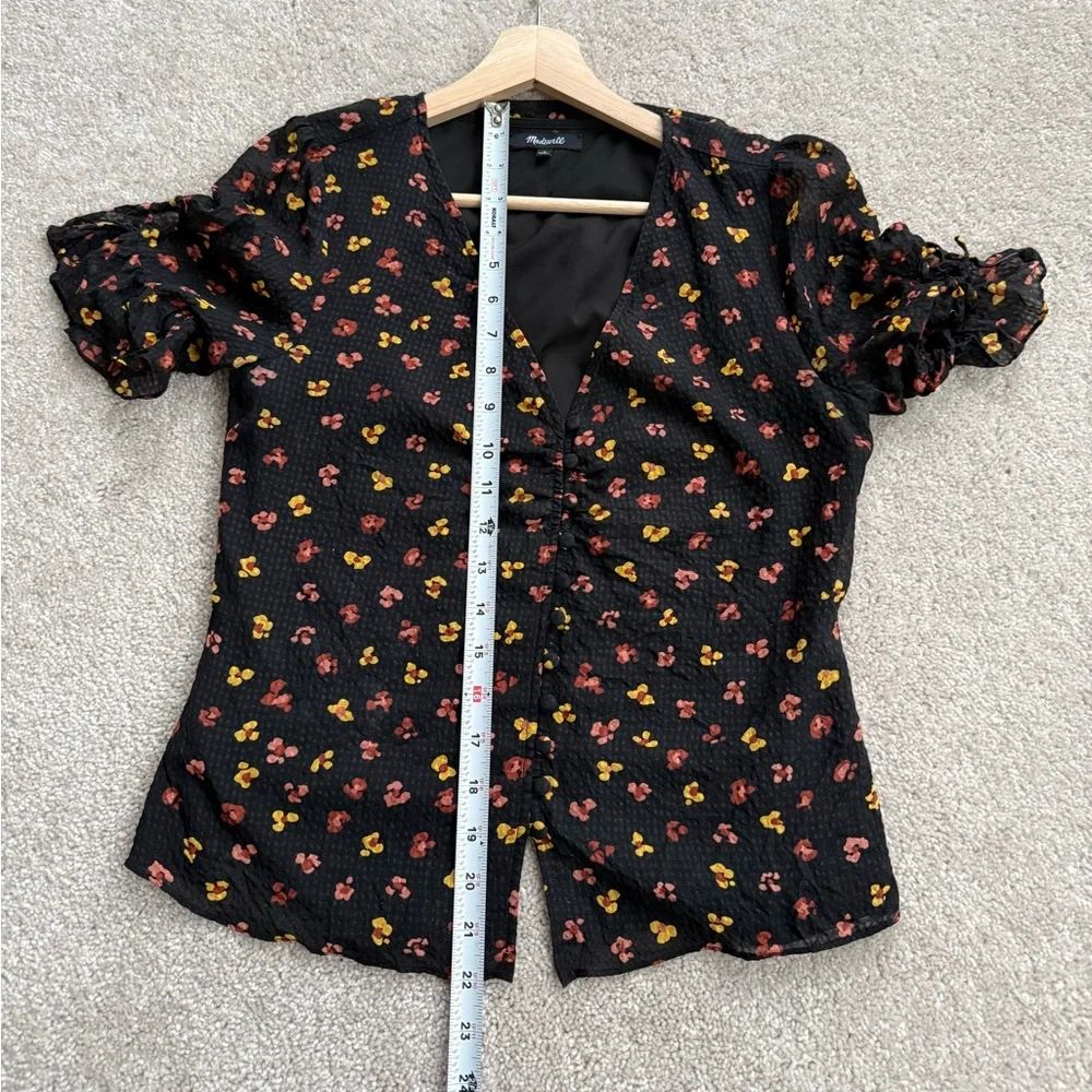 Madewell Silk Black Blouse with Red and Yellow Floral Print - Picture 3 of 10